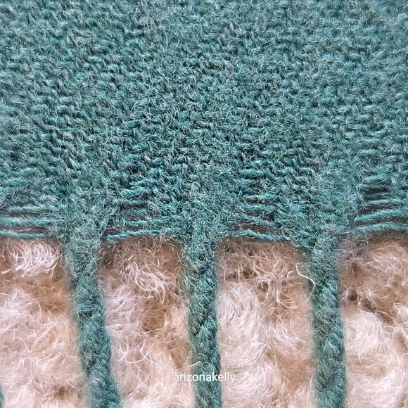 Green "Cashmere" Scarf with Chain Stitch Embroidery Flowers and Leaves - Picture 4 of 16